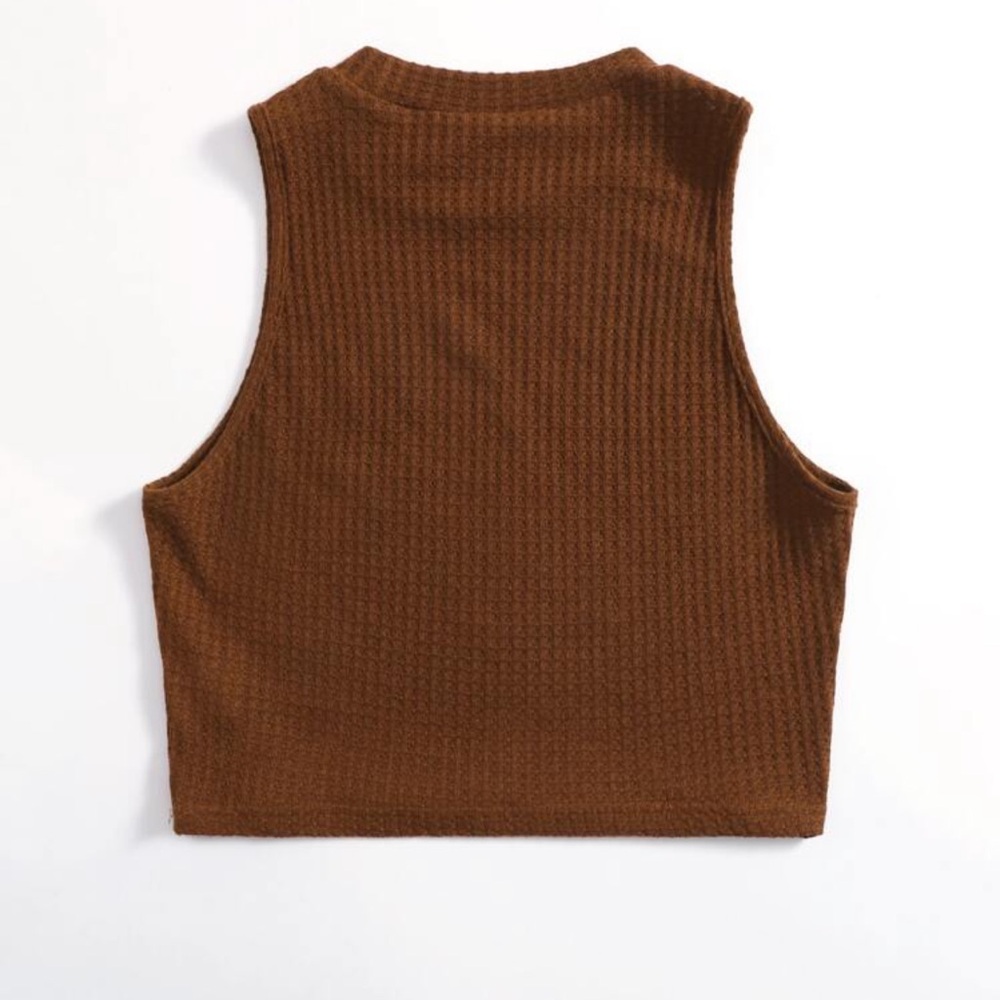 Brown Textured Knit Sweate- Waffle Knit Top